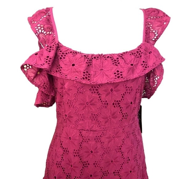NWT Lulus Women Biscay Magenta Ruffled Eyelet Lace Sleeveless Dress Pink Size M - Picture 3 of 15